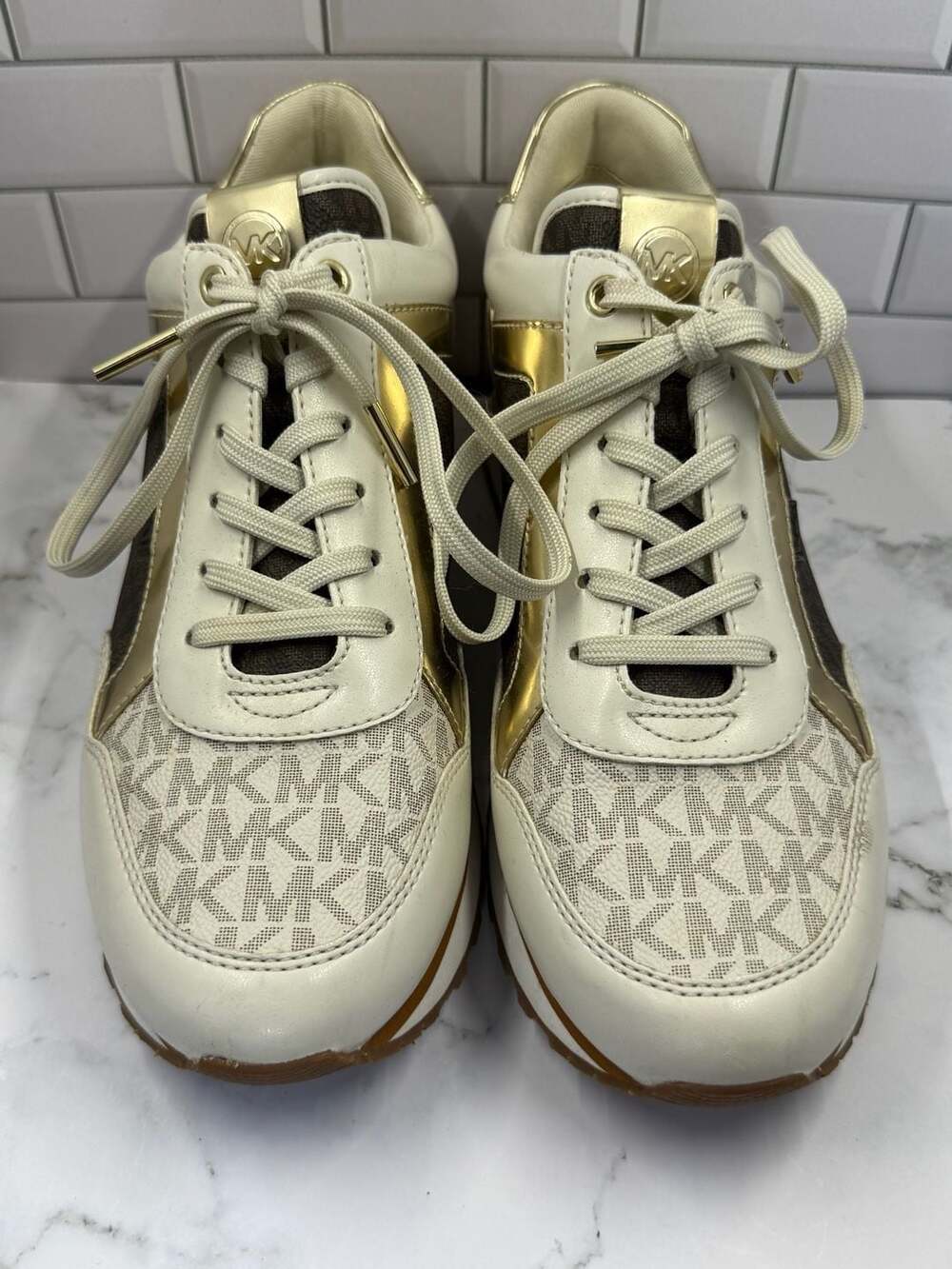 Michael Kors Maddy Mixed Media Logo Trainer Sneakers Size: 8.5M
